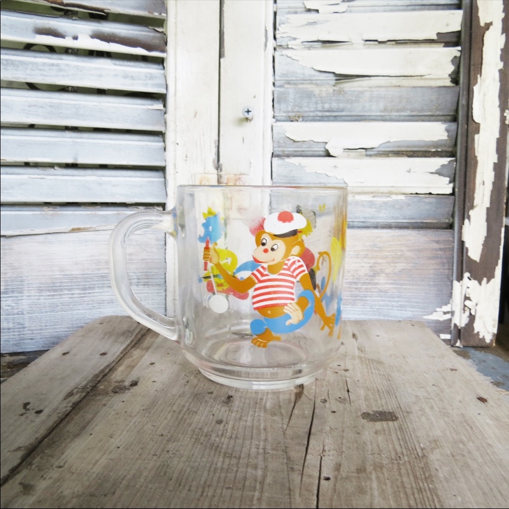 Vintage Childrens Cartoon Arcoroc France Glass Mug